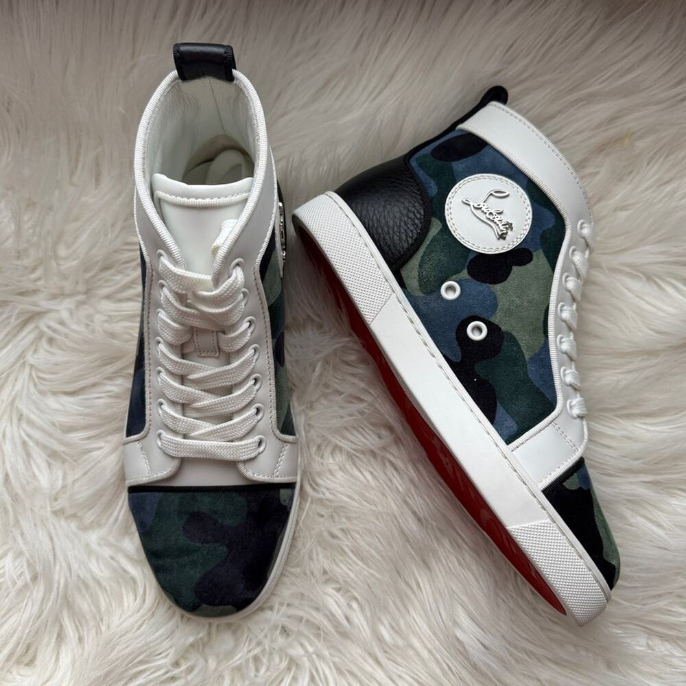 NWOT•CHRISTIAN LOUBOUTIN  Louis Orlato Camo Red Sole High-Top Sneakers Size 36